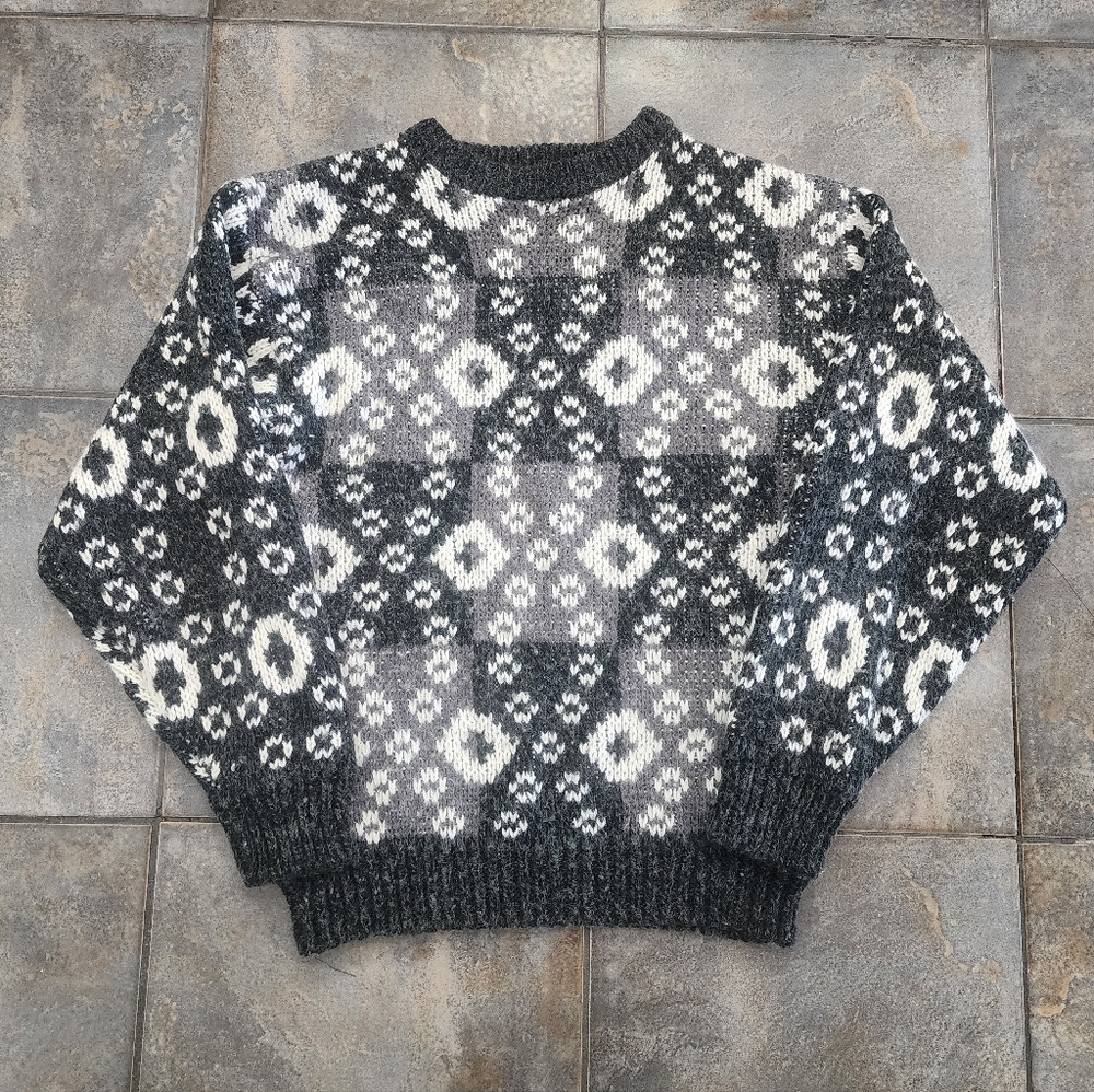 Vintage 90s Sundays Men's Medium Abstract Colorblock Fuzzy Grandpa Sweater